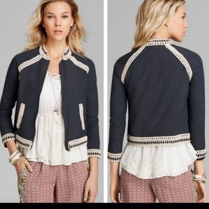Free People Baseball Bomber Crochet Jacket S